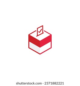 Election day in indonesia, voting president, ballot box with indonesia flag. Vector logo icon template