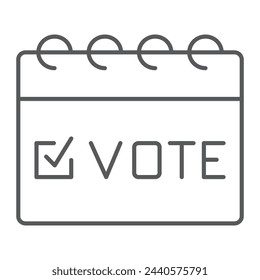 Election day line icon, outline style icon for web site or mobile app, election and politics, vote mark vector icon, simple vector illustration, vector graphics.
