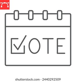 Election day line icon, election and politician, vote mark vector icon, vector graphics, editable stroke outline sign, eps 10.