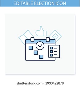 Election Day Line Icon. Vote Date Calendar, Reminder. Choice, Election Concept. Democracy. Parliamentary Or Presidential Elections. Isolated Vector Illustration. Editable Stroke