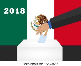 Election day in Mexico 2018. hand holding envelope above vote ballot. vector illustration