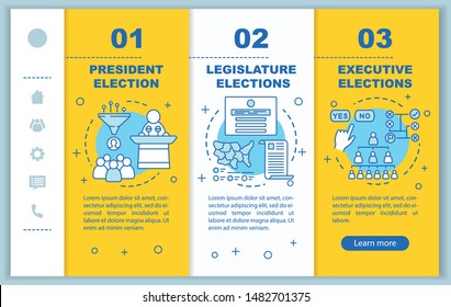 Election day onboarding mobile web pages vector template. Responsive smartphone website interface idea with linear illustrations. Webpage walkthrough step screens. Color concept 
