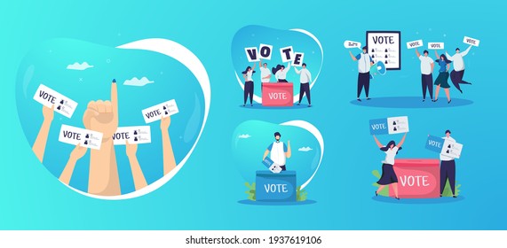Election day with participating in voting on illustration set