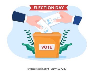 Election Day Political Hand Drawn Cartoon Flat Illustration with Voters Casting Ballots at Polling Place in United States Suitable for Poster or Campaign