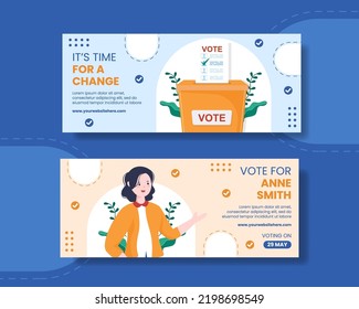 Election Day Political Horizontal Banner Template Hand Drawn Cartoon Flat Illustration