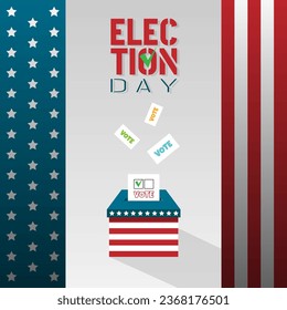 Afiche del día de las elecciones con cédulas de votación puestas en una caja