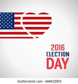 Election day sign. Red white and blue flag lines with heart silhouette. Vector illustration.