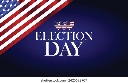 Election Day Text With Usa Flag And Blue Background Design