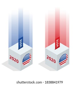 Día de las elecciones. Debate de Eeuu del presidente votando 2020. Afiche electoral. Vota 2020 en Estados Unidos, diseño de pancartas. Campaña electoral política