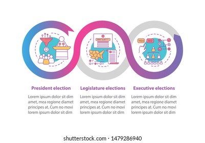 Election day vector infographic template. Business presentation design elements. Data visualization with three steps and options. Process timeline chart. Workflow layout with linear icons