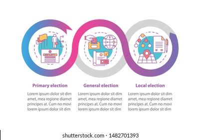 Election day vector infographic template. Business presentation design elements. Data visualization with three steps and options. Process timeline chart. Workflow layout with linear icons
