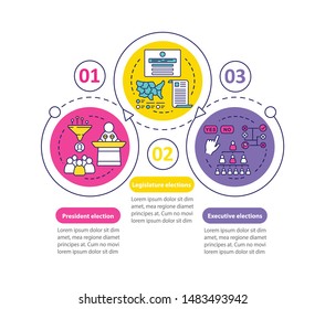 Election day vector infographic template. Business presentation design elements. Data visualization with three steps and options. Process timeline chart. Workflow layout with linear icons