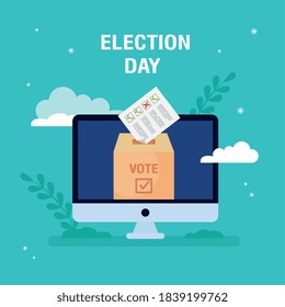 Election day vote paper and box on computer design, president government and campaign theme Vector illustration