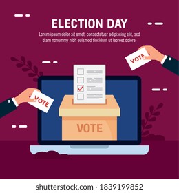 Election day vote paper and box on laptop design, president government and campaign theme Vector illustration