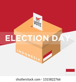 election day with voting box isolated on indonesian flag background. vector illustration