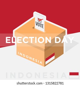 election day with voting box isolated on indonesian flag background. vector illustration
