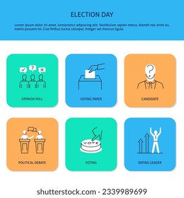 Election day and voting line style banner. Vector illustration
