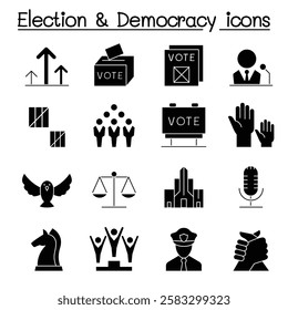 Election and Democracy icon set in glyph style