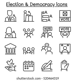 Election & Democracy Icon Set In Thin Line Style