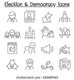 Election & Democracy icon set in thin line style