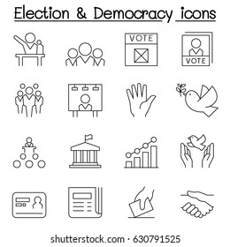 Election & Democracy Icon Set In Thin Line Style