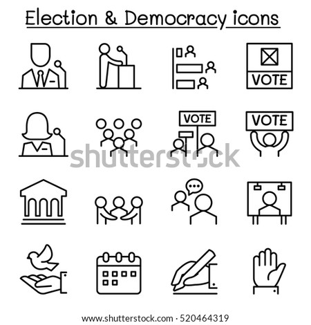 Election & Democracy icon set in thin line style