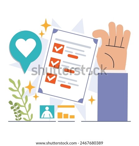 Election. Democratic procedure, citizens choosing political party or candidate by the electoral process. Character checking a ballot on a referendum. Flat vector illustration