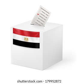 Election in Egypt: ballot box with voting paper on white background