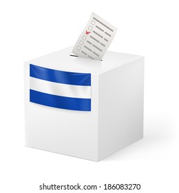 Election in El Salvador: ballot box with voting paper on white background