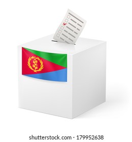 Election in Eritrea: ballot box with voting paper on white background