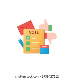 Election flat icon. Voting form, ballot or checklist with check mark. Choice, vote concept. Democracy. Parliamentary or presidential elections. 3d vector illustration