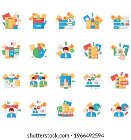 Election flat icons set.Election machine, vote counting, voting poll. Choice, vote concept. Democracy. Parliamentary or presidential elections. 3d vector illustrations