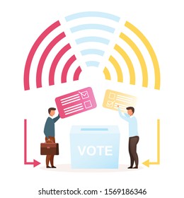 Election flat vector illustration. Political system metaphor. Choosing president, parliament. Voting for new leader. Confrontation beetween parties. Act of democracy. Voters cartoon characters