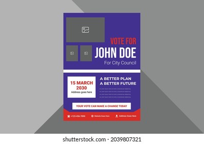 election flyer design template. vote now election poster leaflet design. a4 template, brochure design, cover, flyer, poster, print-ready