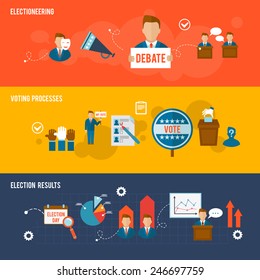 Election horizontal banner flat set with votes counting elements isolated vector illustration