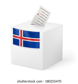 Election in Iceland: ballot box with voting paper on white background