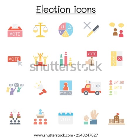 Election icon set in flat color style
