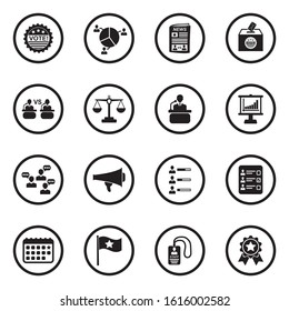 Election Icons. Black Flat Design In Circle. Vector Illustration.