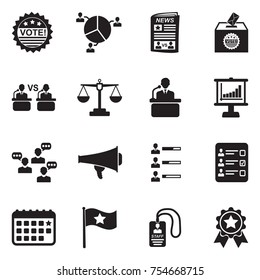Election Icons. Black Flat Design. Vector Illustration. 