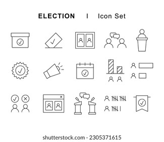 Election icons set. Editable stroke.