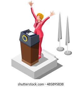 Election infographic Democrat Republican party candidate convention. Us Usa symbol Presidential debate vector icon. Party opponent rally flat isolated concept congress tribune auditorium pedestal