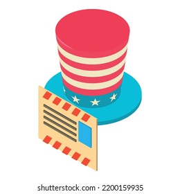 Election invitation icon isometric vector. Envelope and top hat in color of flag. United states election, political concept