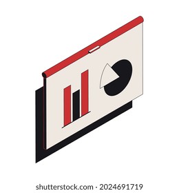 Composición isométrica electoral con imagen aislada de pantalla colgante con barra y gráficos radiales de estadísticas de votación ilustración vectorial