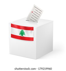 Election in Lebanon: ballot box with voting paper on white background