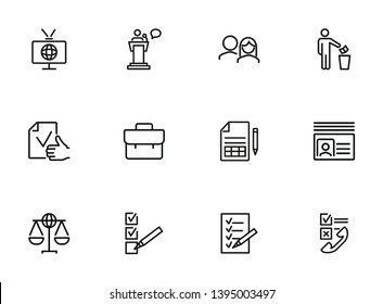 Election line icon set. Checkbox, checklist, vote, speech. Election concept. Can be used for topics like politics, law, survey