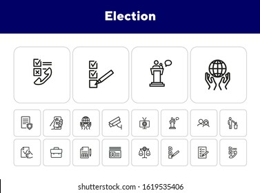 Election line icon set. Checkbox, checklist, vote, speech. Election concept. Can be used for topics like politics, law, survey