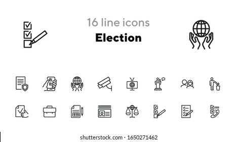 Election line icon set. Checkbox, checklist, vote, speech. Election concept. Can be used for topics like politics, law, survey