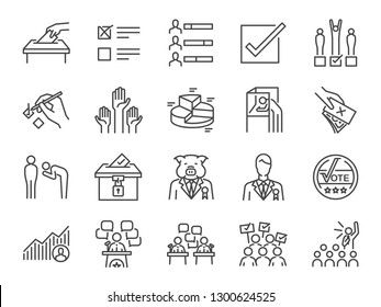 Election line icon set. Included icons as vote, campaign, candidates, ballot, elect and more.