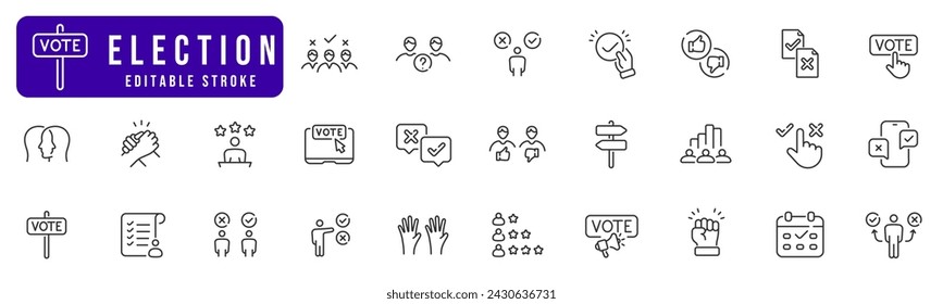 Wahlzeile-Symbol gesetzt. Stimmen, Stimmzettel, Befragung, Diagramm, Wahl usw. Bearbeitbarer Strich