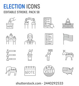 Election line icon set, voting collection, vector graphics, logo illustrations, politician vector icons, election signs, outline pictograms, editable stroke